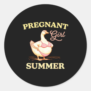 Pregnant girl summer funny baby announcement goose classic round sticker