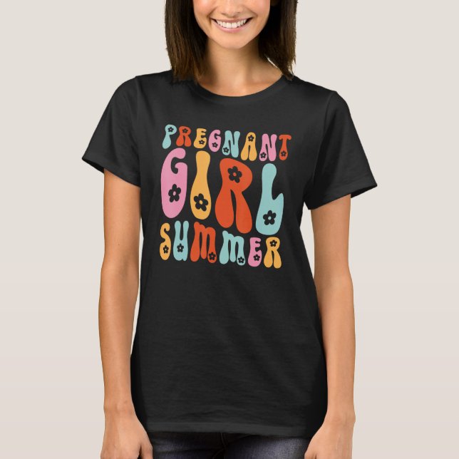 Pregnant Girl Summer Pregnancy Gender Reveal Groov T-Shirt (Front)