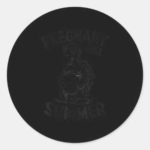 Pregnant girl summer turtle funny beach vacation  classic round sticker
