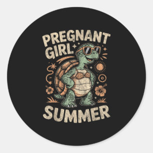 Pregnant girl summer turtle funny beach vacation classic round sticker