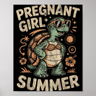 Pregnant girl summer turtle funny beach vacation poster
