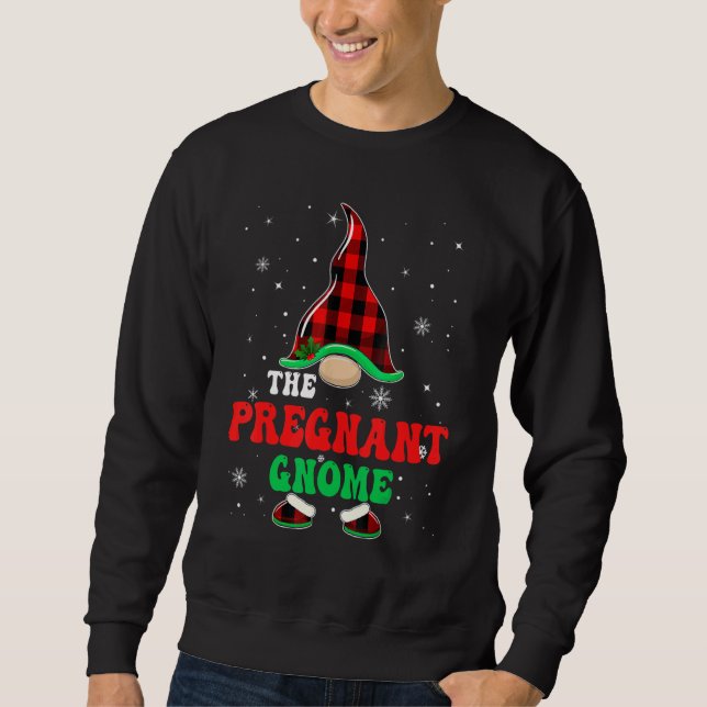 Pregnant Gnome Buffalo Plaid Matching Christmas Gr Sweatshirt (Front)