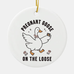 Pregnant Goose on the Loose Pregnancy Goose Bird Ceramic Tree Decoration