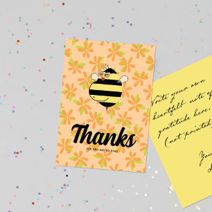 Pregnant Mom Bee with Glasses Orange Floral Thank You Card