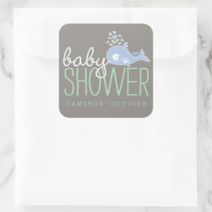 Pregnant Mommy Blue Whale Boy Baby Shower Sticker