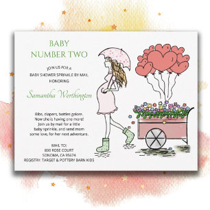 Pregnant Mum 2nd Baby Sprinkle Shower By Mail Invitation Postcard