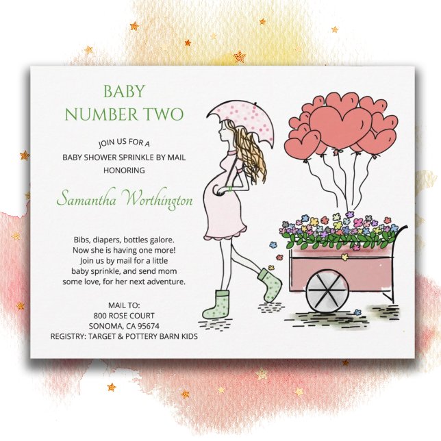 Pregnant Mum 2nd Baby Sprinkle Shower By Mail Invitation Postcard (Creator Uploaded)