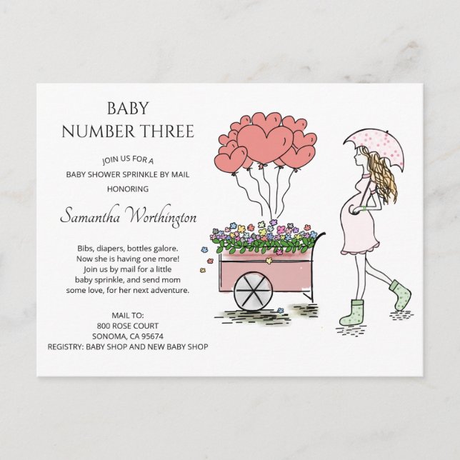 Pregnant Mum Baby Sprinkle Shower By Mail Invitation Postcard (Front)