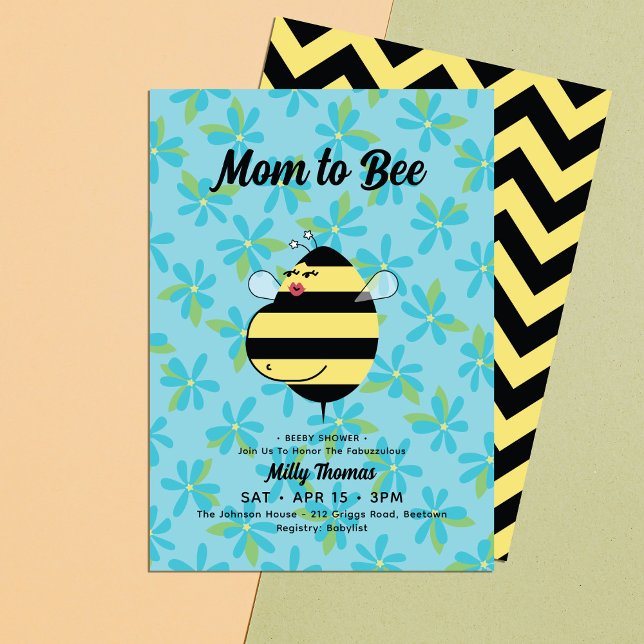 Pregnant Mum Bee Teal Floral Baby Shower Invitation (Creator Uploaded)