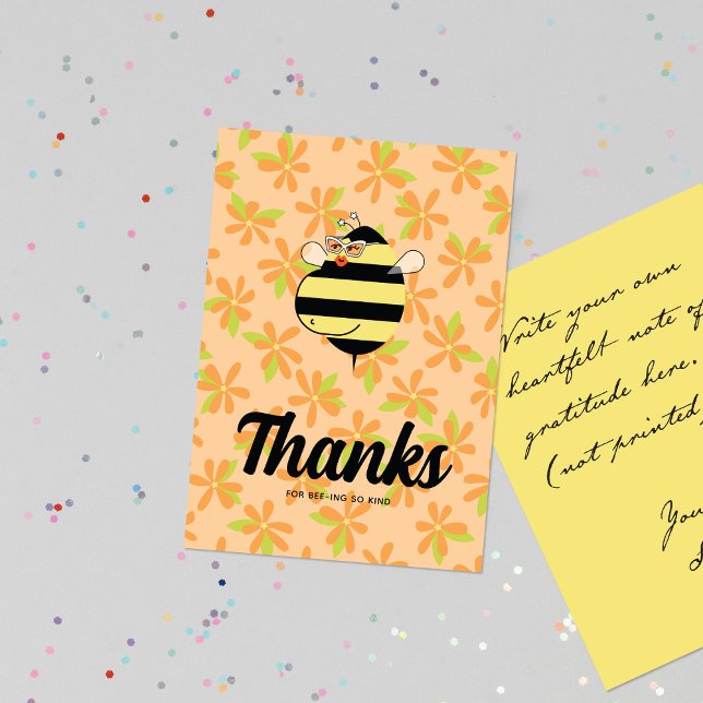 Pregnant Mum Bee with Glasses Orange Floral Thank You Card (Creator Uploaded)
