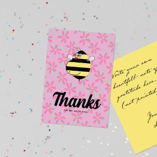 Pregnant Mum Bee with Glasses Pink Floral Thank You Card