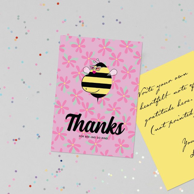 Pregnant Mum Bee with Glasses Pink Floral Thank You Card (Creator Uploaded)