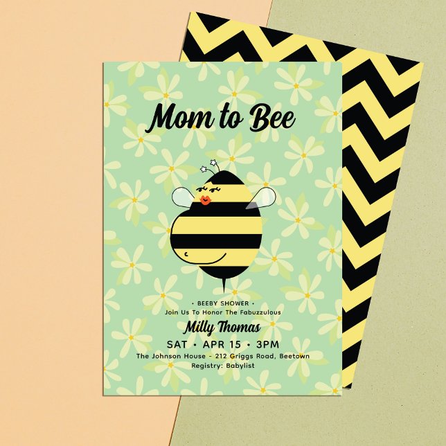 Pregnant Mum Bee Yellow Floral Baby Shower Invitation (Creator Uploaded)