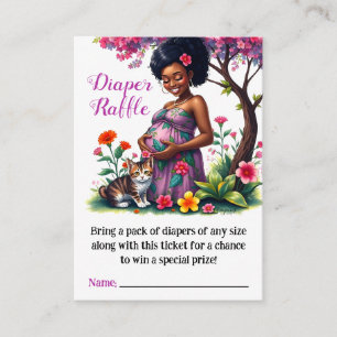 Pregnant Mum Cat Floral Purple Diaper Raffle Enclosure Card