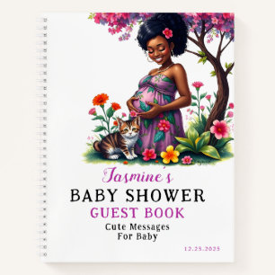 Pregnant Mum Cat Purple Baby Shower Guest Book