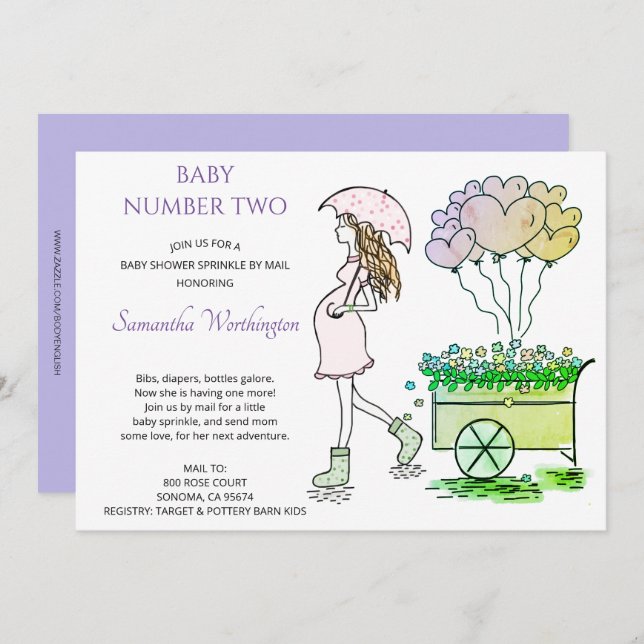 Pregnant Mum Purple Baby Shower Sprinkle By Mail (Front/Back)