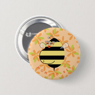 Pregnant Mum-to-Bee with Glasses Orange Floral  6 Cm Round Badge