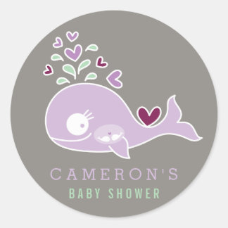 Pregnant Mum Whale Twin Girls Baby Shower Sticker