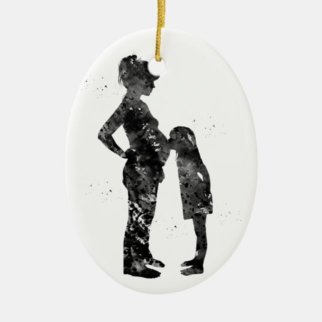 Pregnant mum with daughter ceramic tree decoration (Front)