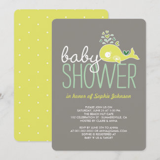 Pregnant Mummy Whale Gender Neutral Baby Shower Invitation