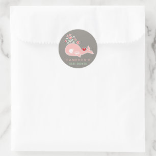 Pregnant Pink Whale Twin Girls Baby Shower Sticker