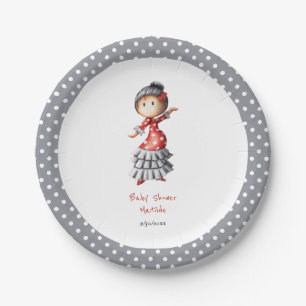 Pregnant Sevillana Flamenco Dancer Baby Shower Paper Plate