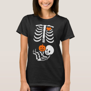 Pregnant Skeleton Baby Bump Funny Halloween Tee 