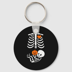Pregnant Skeleton Baby Bump Funny Halloween Tee  Key Ring