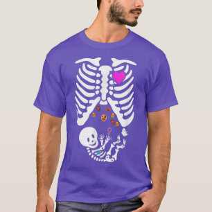 Pregnant Skeleton Halloween Mum Baby Boy with Cand T-Shirt