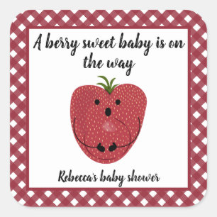 Pregnant strawberry baby shower square sticker