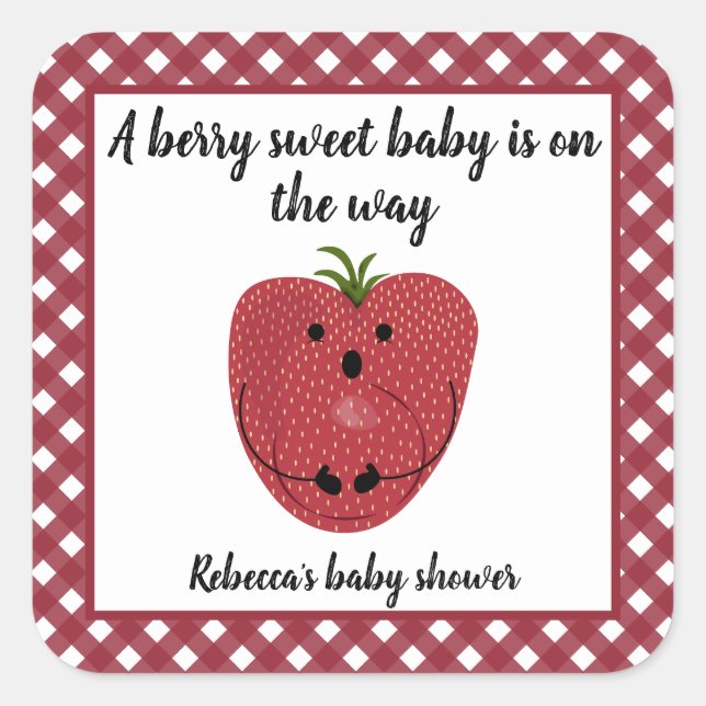 Pregnant strawberry baby shower square sticker (Front)