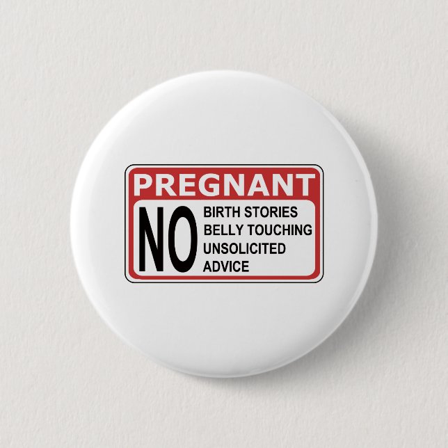PREGNANT WARNING 6 CM ROUND BADGE (Front)