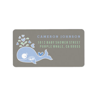 Pregnant Whale Twin Boys Baby Shower Address Label