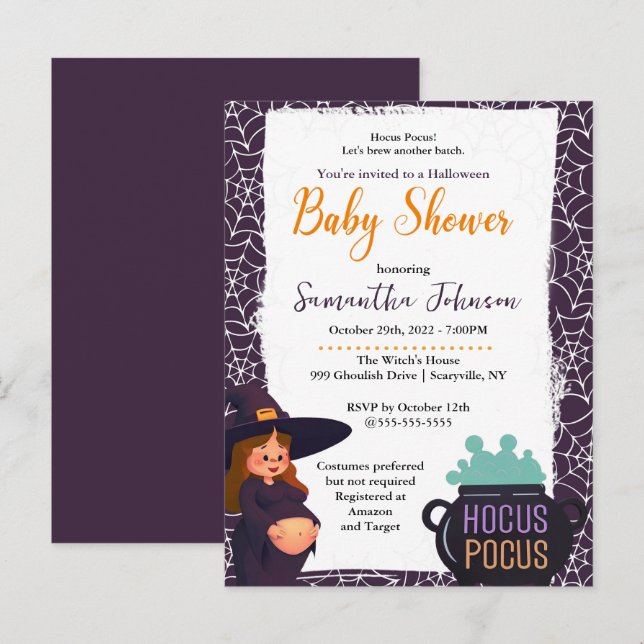 Pregnant Witch Halloween Baby Shower Costume Party Invitation Postcard (Front/Back)
