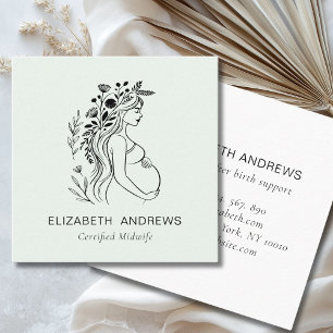 Pregnant Woman Illustration   Doula Midwife Square Business Card