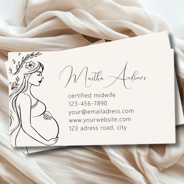 Pregnant Woman Modern Line Art | Midwife Doula Business Card (Pregnant Woman-simpel-modern business card)