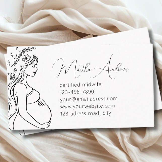 Pregnant Woman Modern Line Art | Midwife Doula Business Card (Pregnant Woman Modern Line Art Boho Style | Midwife Doula Business Card)
