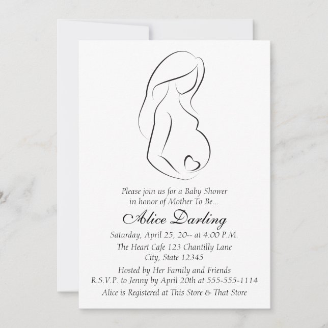 Pregnant Woman Profile Heart Baby Shower Invite (Front)