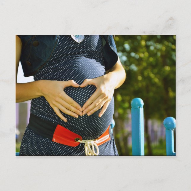 Pregnant woman tummy announcement postcard (Front)