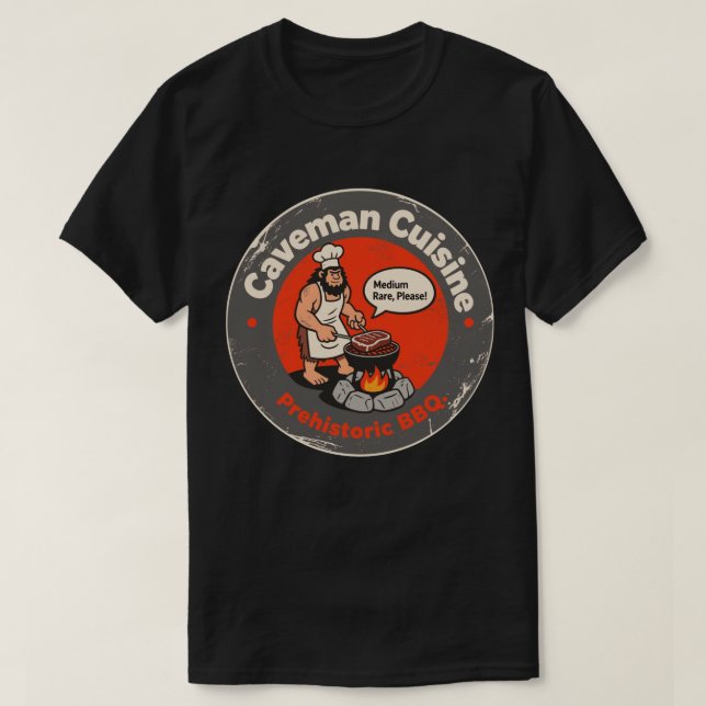 Prehistoric BBQ Chef Cooking Caveman Cuts T-Shirt (Design Front)
