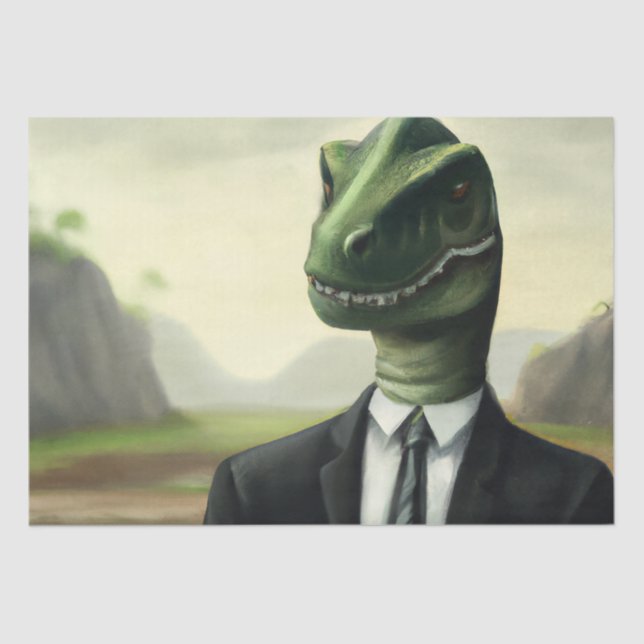 Prehistoric Dinosaur Businessman, Fun AI Generated Tissue Paper (Front)