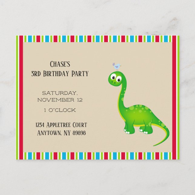 Prehistoric Dinosaur Child Birthday Party Postcard (Front)