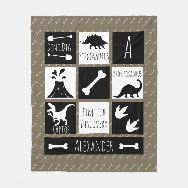 Prehistoric Dinosaur Dig & Name Fleece Blanket (Front)