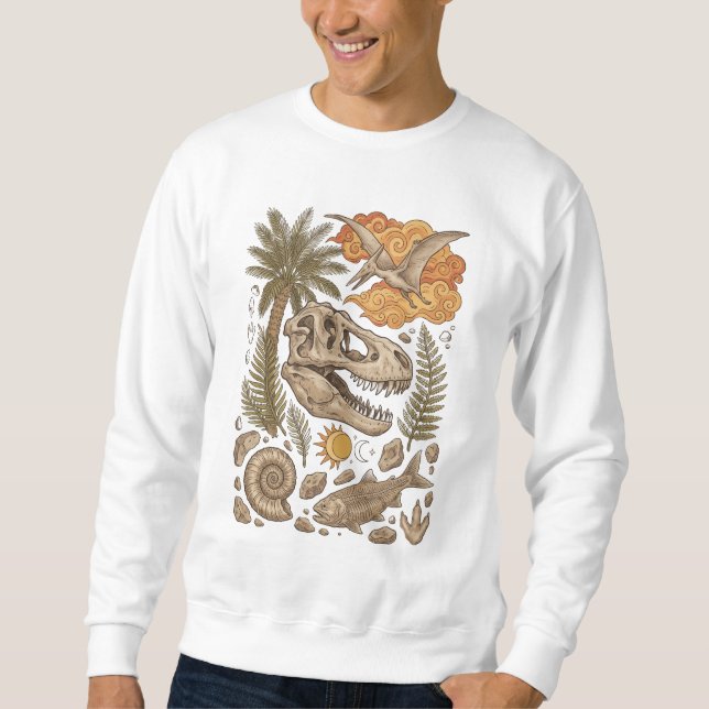 Prehistoric Dinosaur Fossil Skull Vintage Sweatshirt (Front)
