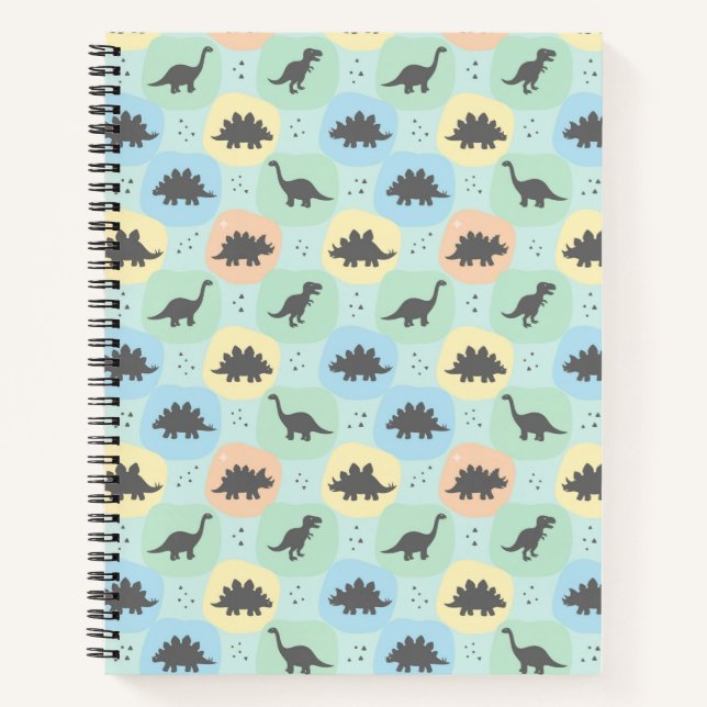 Prehistoric Dinosaur Silhouette Seamless Pattern Notebook (Front)