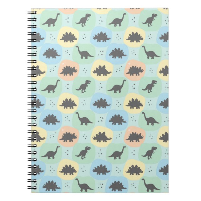 Prehistoric Dinosaur Silhouette Seamless Pattern Notebook (Front)