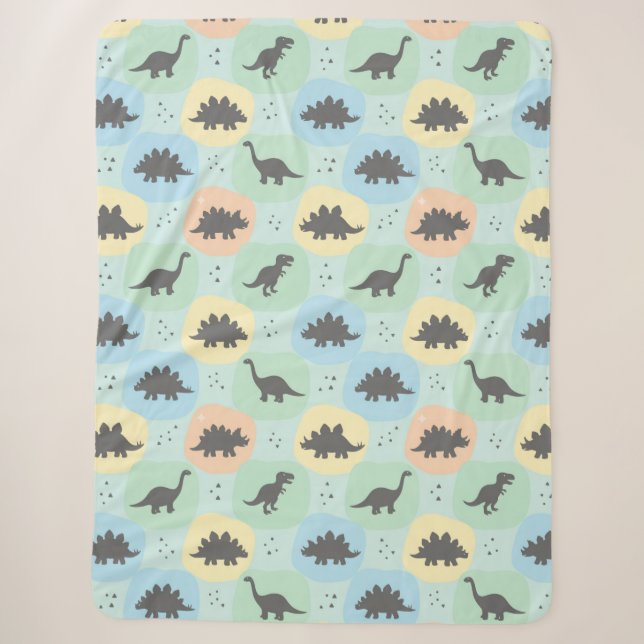 Prehistoric Dinosaur Silhouette Seamless Pattern Sherpa Blanket (Front)