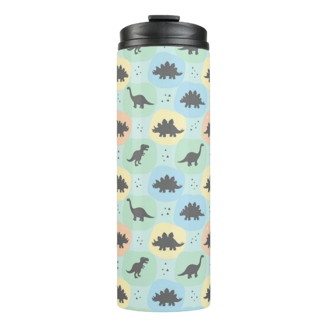 Prehistoric Dinosaur Silhouette Seamless Pattern Thermal Tumbler (Front)