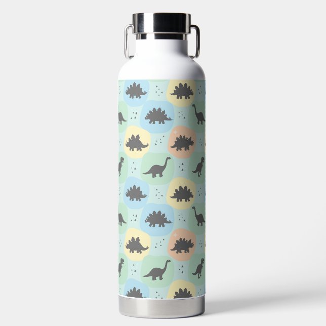 Prehistoric Dinosaur Silhouette Seamless Pattern Water Bottle (Front)