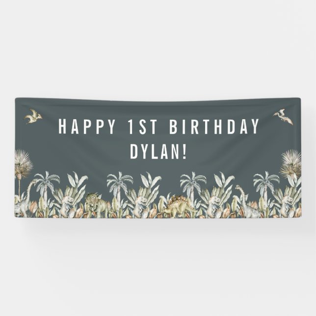 Prehistoric Dinosaur Theme Birthday Banner (Horizontal)